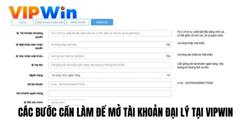 Các bước cần làm để mở tài khoản đại lý tại Vipwin