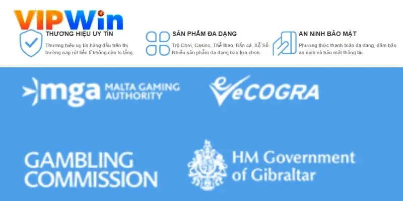 Vipwin được cấp chứng nhận bởi tổ chức danh giá