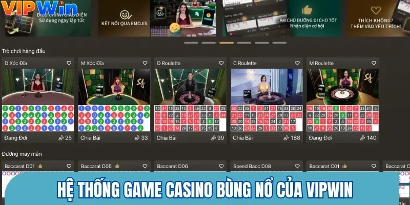 Khám phá hệ thống game casino bùng nổ của thương hiệu Vipwin